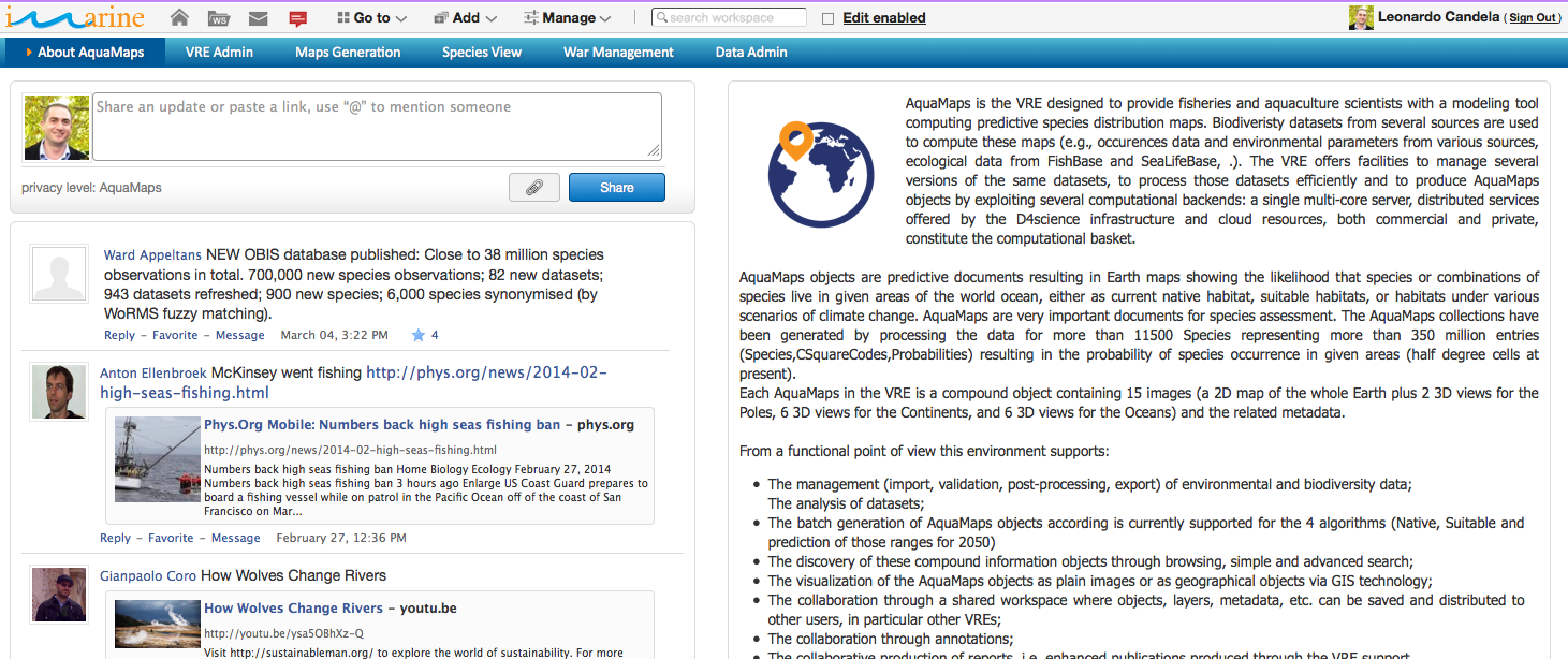 The AquaMaps Virtual Research Environment Homepage