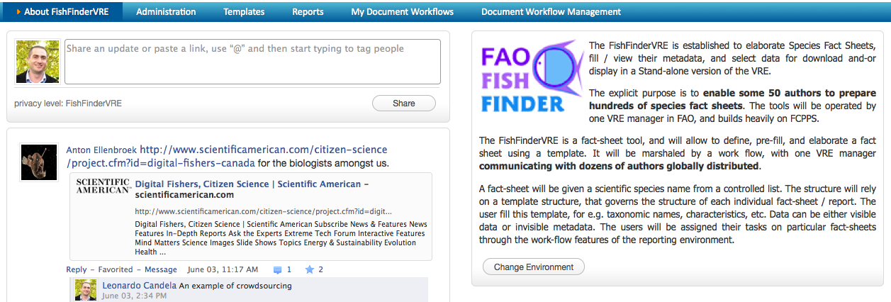 The FishFinder Virtual Research Environment Homepage