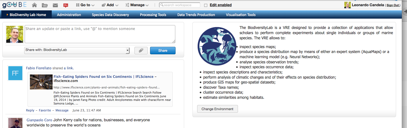 The BiodiversityLab Virtual Research Environment Homepage