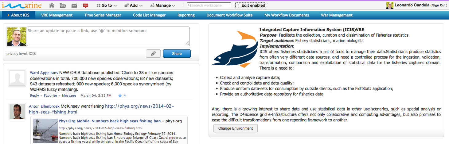 The ICIS Virtual Research Environment Homepage