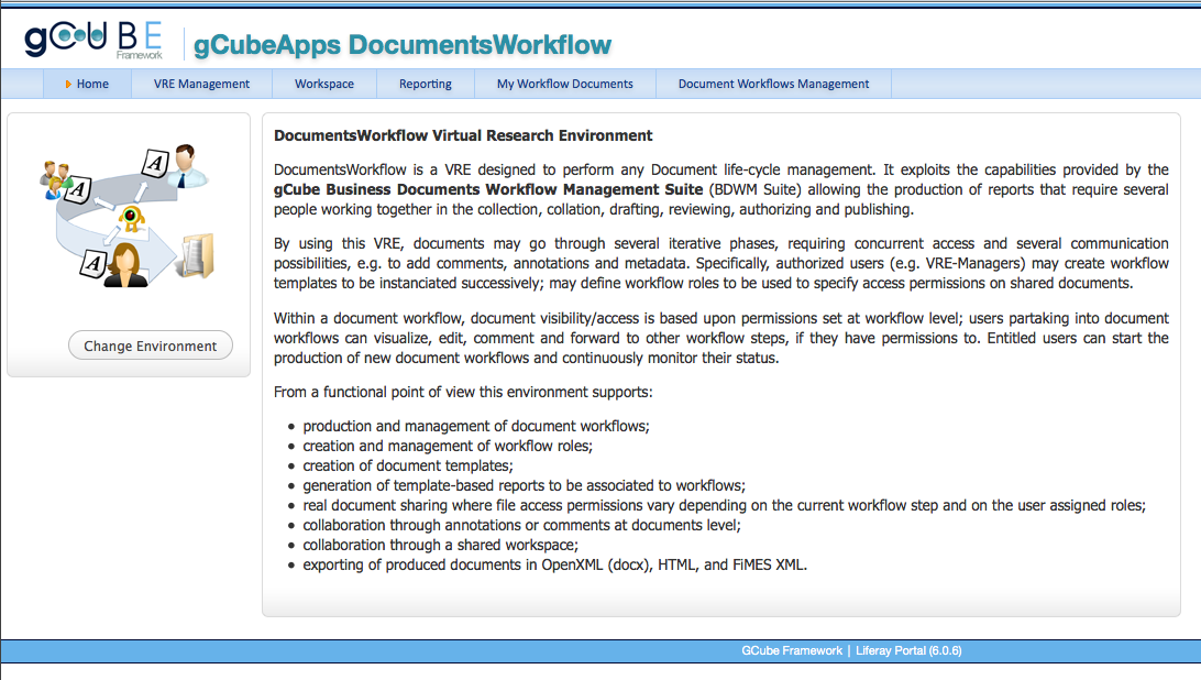 The DocumentsWorkflow Virtual Research Environment Homepage