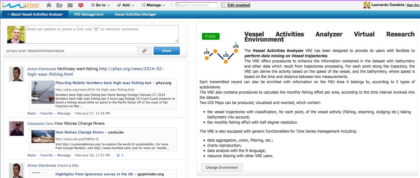 The VesselActivitiesAnalyzer Virtual Research Environment Homepage
